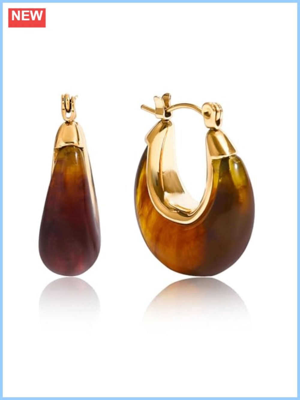 Chunky Gold Tone Resin Drop Dangle Earrings Stainless Steel Women